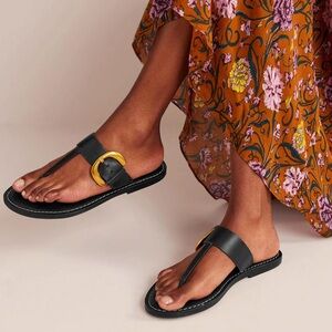 BODEN ‎ Women’s Leather Buckled Toe-Post Sandals, Black, Size 40 (9)